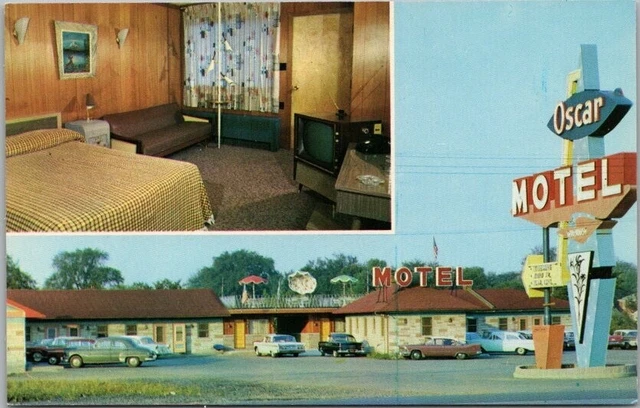 Montreal, Quebec Canada Postcard MOTEL OSCAR (Ville LeMoyne) 1950s Cars Unused