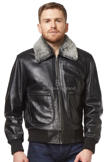 'AIR FORCE' Men's Fur Collar Aviator BOMBER Real Soft Napa Leather Jacket 1169
