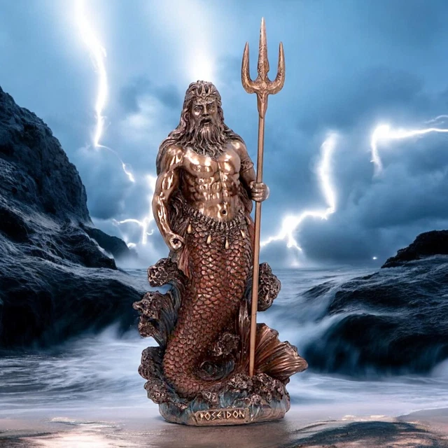 POSEIDON GOD OF the Sea Ornament Bronze Figurine Greek Mythology Decor ...