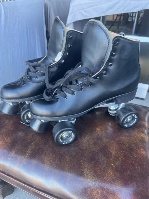 Vintage Sure Grip Super X 7L Black Leather Roller Skates Sz 9 Men's Clean