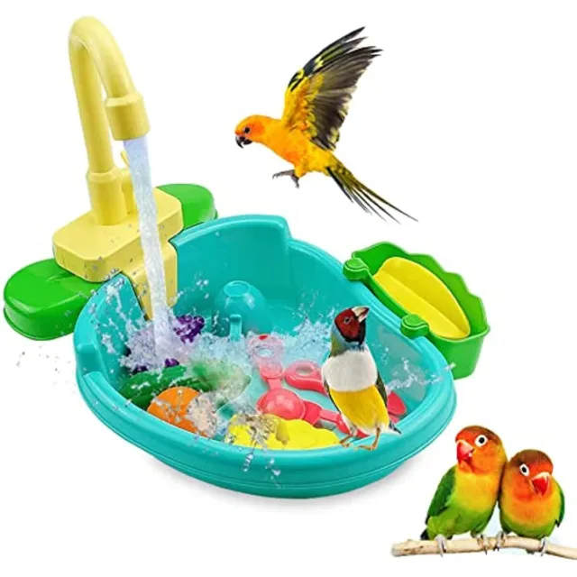 Pet Parrots Bathtub Bath Tub Bird Parrot with Faucet Bird Bathtub Swimming Pool