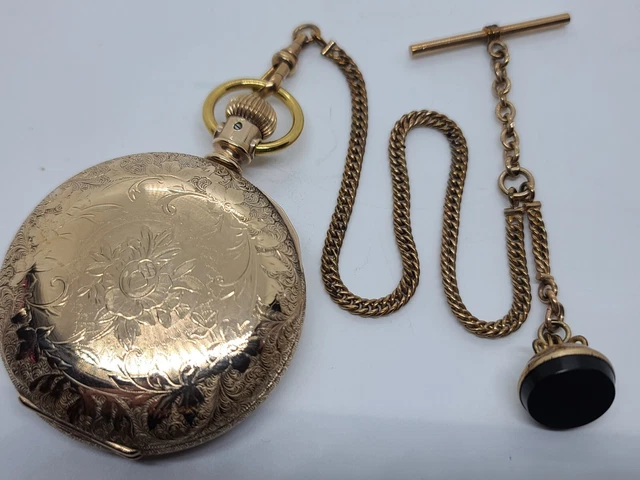 Antique 1904 SETH THOMAS 17J Ornate Gold GF Full Hunter RR Train Pocket Watch 18
