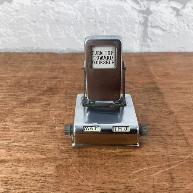 Vintage Small Perpetual Flip Desk Calendar Chrome Finish