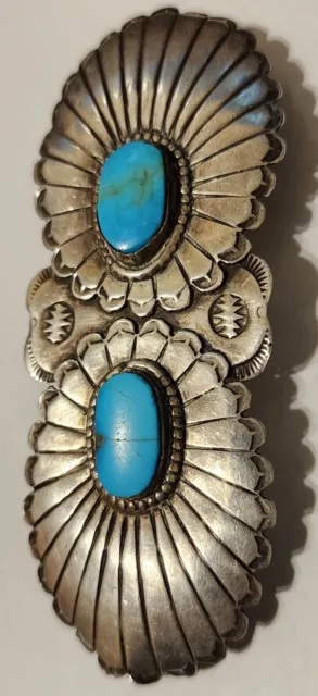 Vintage Native American Buckle 2 Turquoise Stones. ONE STONE CRACKED. SEE PHOTO