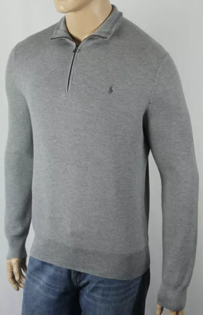 Polo Ralph Lauren Grey 1/2 Half Zip Mesh Sweater Grey Pony NWT $110