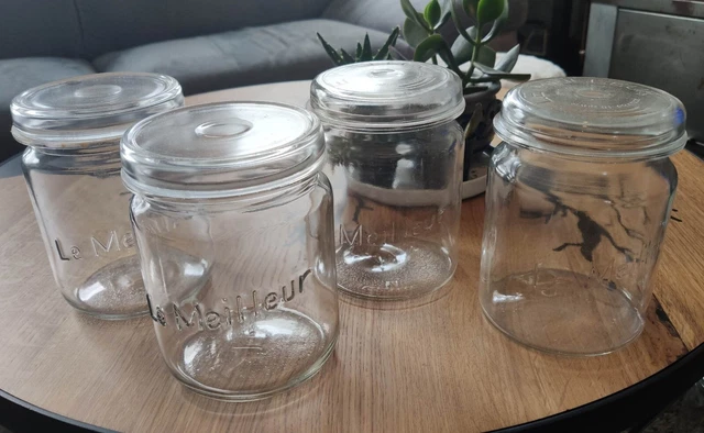 LOT DE 4 bocaux vintage LE MEILLEUR, Pots en verre anciens + couvercles