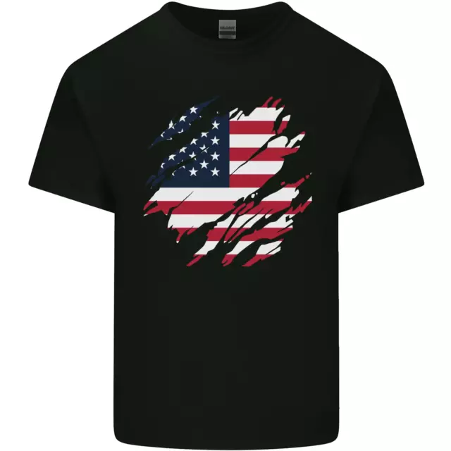 Torn USA Flag Independence Day Football Mens Cotton T-Shirt Tee Top