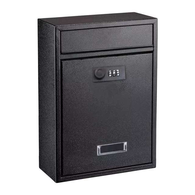 Wall Mounted Letter Mail Box Lockable Black Steel Post Mailbox Postbox Letterbox