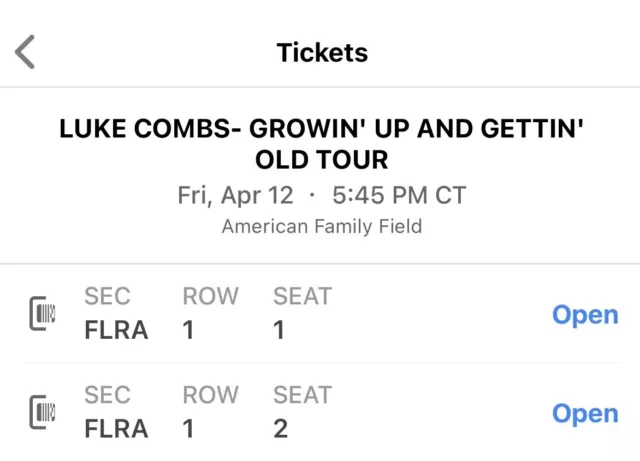 2 Tickets - Luke Combs 2-day Show in Milwaukee/Section A Row 1 - April 12 AND 13