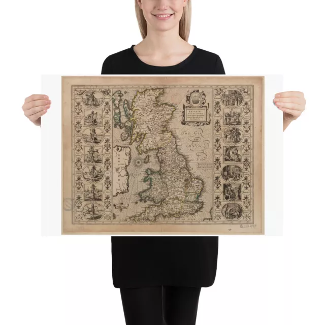 Rare Old Viking Map of England, Wales & Scotland in 1611- Anglo-Saxon Heptarchy