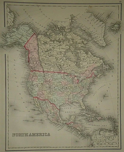 Vintage 1883 NORTH AMERICA Map Old Antique Original OW GRAY Atlas
