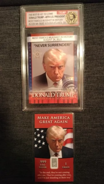 (1) Donald Trump Mugshot .999 Pure Silver Bar Card (1) Mugshot Trading Cards