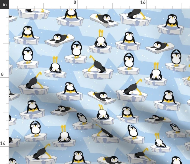 Fitness Penguin Cold Kawaii Cute Yoga Exercise Spoonflower Fabric by the Yard