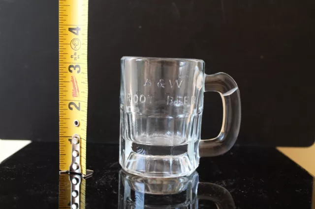 Vintage A & W Root Beer Advertising Baby Mug Glass 3 1/4" Embossed Lettering