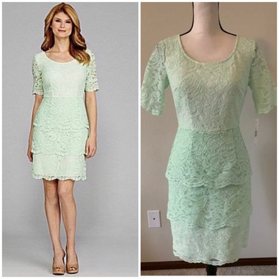 NWT $169 Antonio Melani Sz 6 Mint Green Tiered Scalloped Lace Sheath Shift Dress