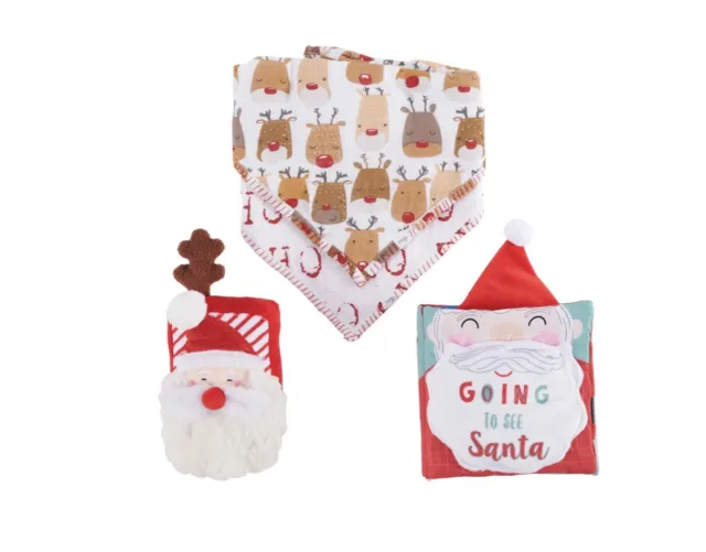 Mud Pie Baby  4 Piece Christmas Gift Set Bibs, Cloth Book, Plush Phone SANTA 2