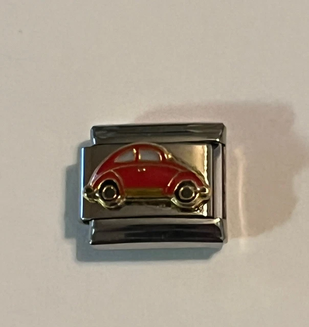 Red Beetle Bug Car - VW - Retro - Italian Charm - 9mm Single Link For Bracelet