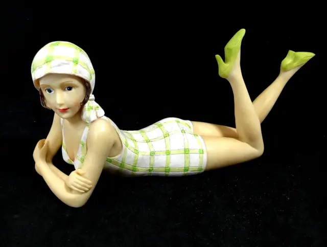 Retro Bathing Beauty Lime Green Swimsuit Figurine High Heels Flapper with Hat