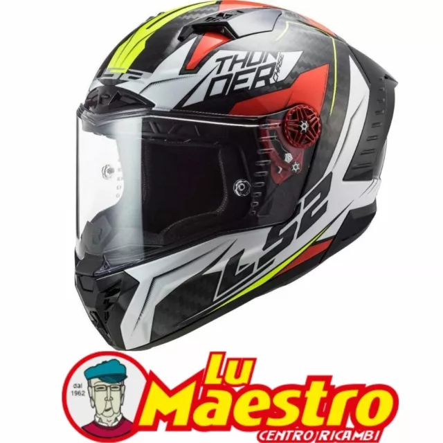 Casco Integrale In Carbonio Ls2 Ff805 Thunder Chase Bianco Rosso Racing Helmet