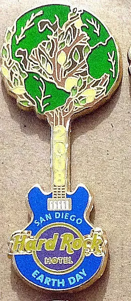 SAN DIEGO HOTEL EARTH DAY 2008 PLANET GLOBE TREE BLUE GUITAR Hard Rock Cafe PIN