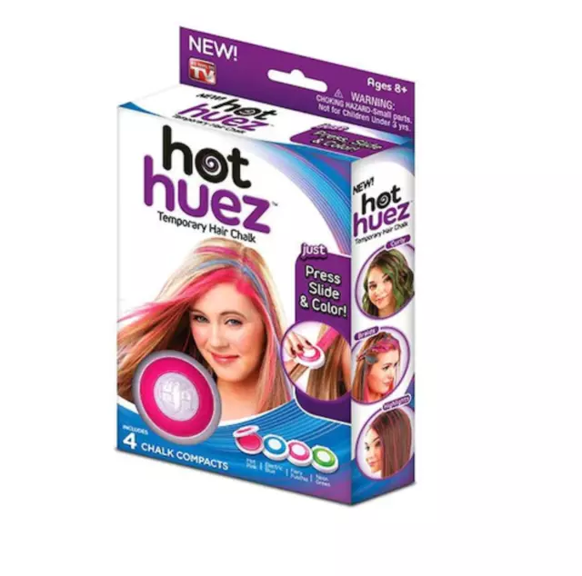 Hot Huez, Gesso Colorante Per Capelli, Temporaneo, Lavabile, 4 Colori, +3 Anni