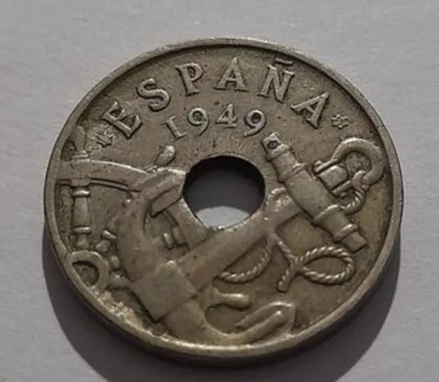 Spanien CuNi 50 Centimos 1949 Schiffsanker Steuerrad stampsdealer