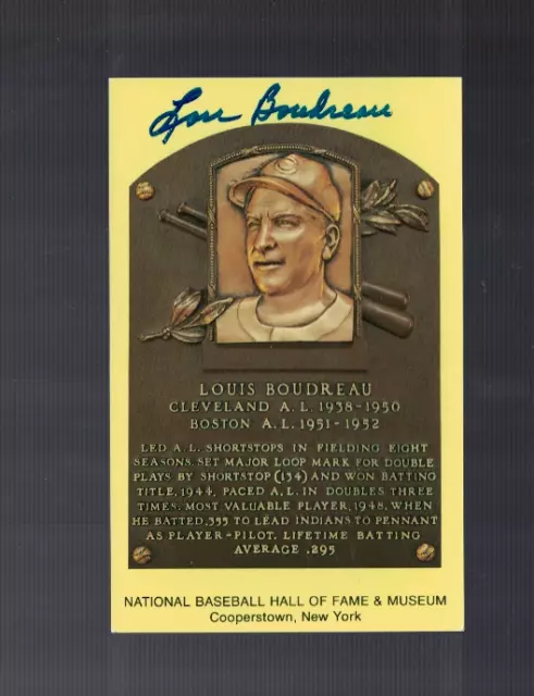 Lou Boudreau Cleveland Indians Signed Gold HOF Plaque Postcard W/Our COA A