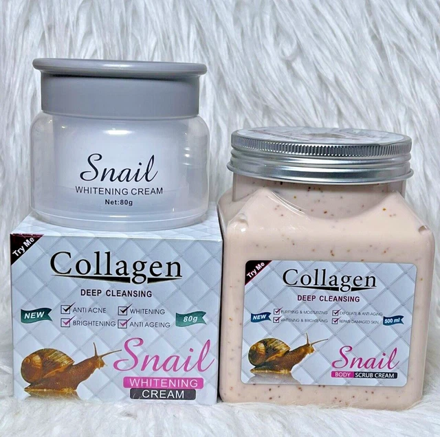 Duo Soin Visage SNAIL COLLAGENE - Crème + Gommage Blanchissant à La Bave D'escargot - NEUF