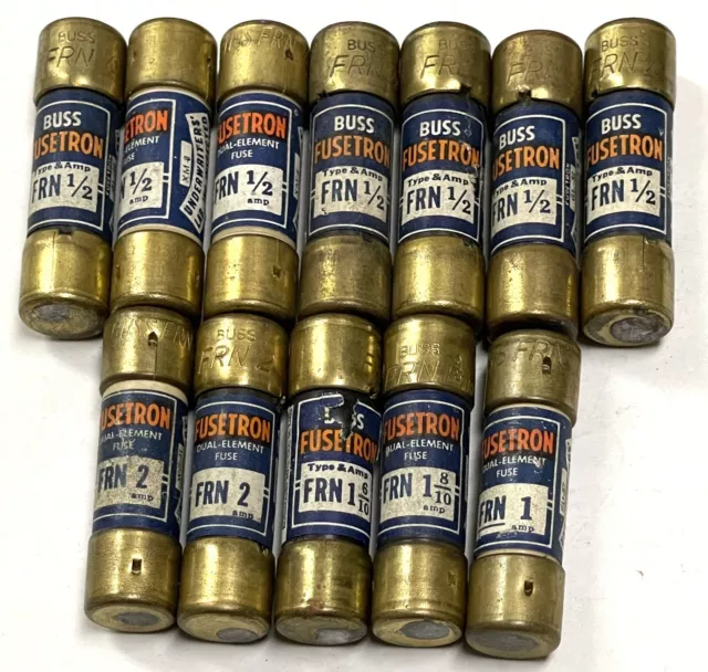 Lot of 12 Buss Fusetron FRN 1/2A and up Dual Element 250V Fuses