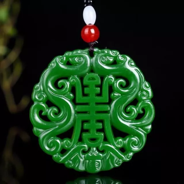 Exquisite Old Chinese jade green jade handcarving fu shou Pendant c129