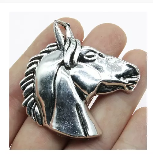 big HORSE HEAD ANIMAL pendant 20" 925 Sterling Silver plated Necklace men women