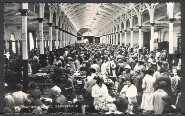 Pannier Market, Barnstaple. Circa 1950s Vintage Real Photo Postcard. Free Post