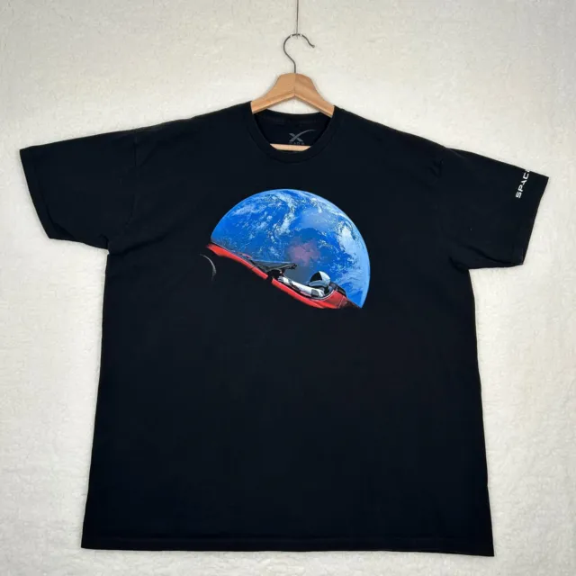 SpaceX Tesla Roadster Shirt Mens Size 2XL XXL  Black Spaceman Graphic Crewneck