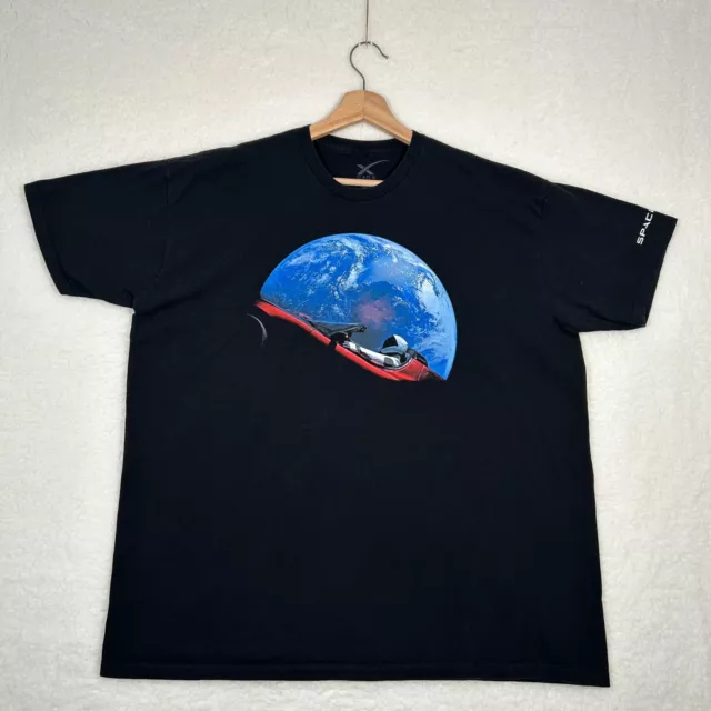 SpaceX Tesla Roadster Shirt Mens Size 2XL XXL  Black Spaceman Graphic Crewneck