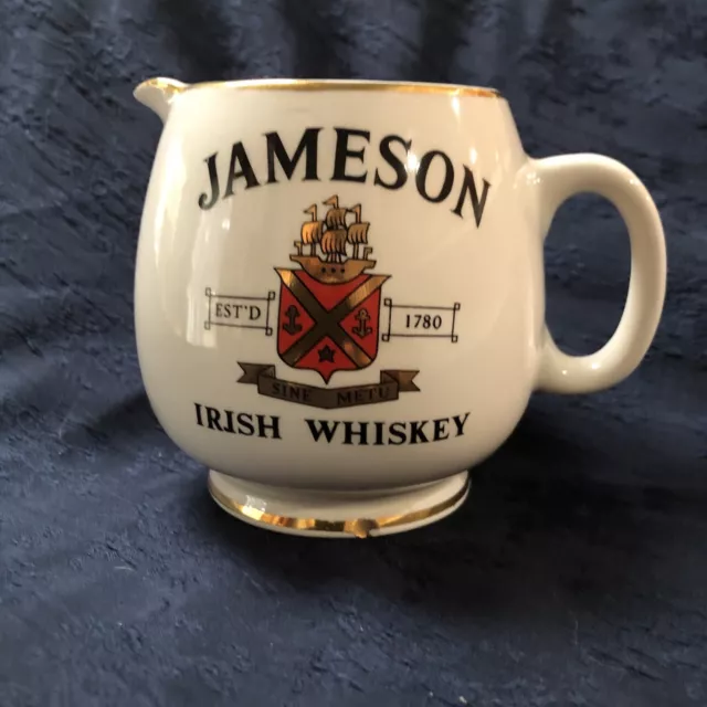 Vintage Jameson Irish Whiskey 16 oz cream  ceramic pitcher barware / bar decor.