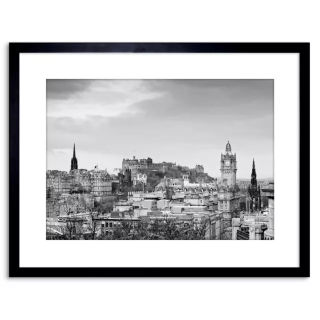 Photo Cityscape Edinburgh Castle Rooftops Black White Framed Print 9x7 Inch