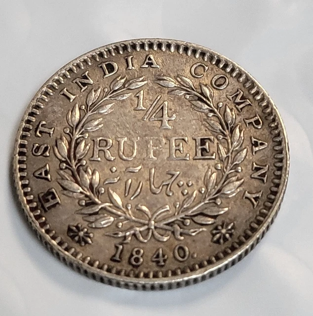 India British East India Company Queen Victoria Silver 1/4 Rupee 1840 XF B169