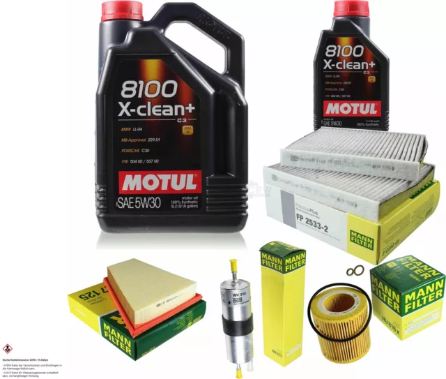 Mann-Filter Inspection Set 6L Motul 5W-30 8100 X-Clean + pour BMW 5er 528i