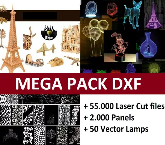 MEGA PACK LASER Cut vector DXF CDR 3D files CNC 3D Lamps Panels EUR 20 ...