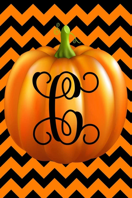 Pumpkin Chevron Monogram C Double Sided 12 X 18 Inch Garden Flag