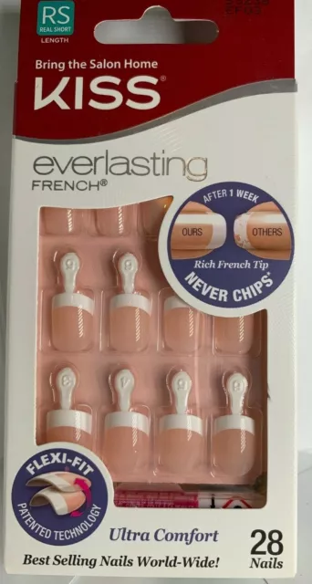 French tip Kiss premium Everlasting French Glue Nails eased square tip Short 36