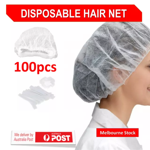 Disposable Hair Net Cap Non Woven Hairnet Dust Head Cover Stretch White 100 Pcs