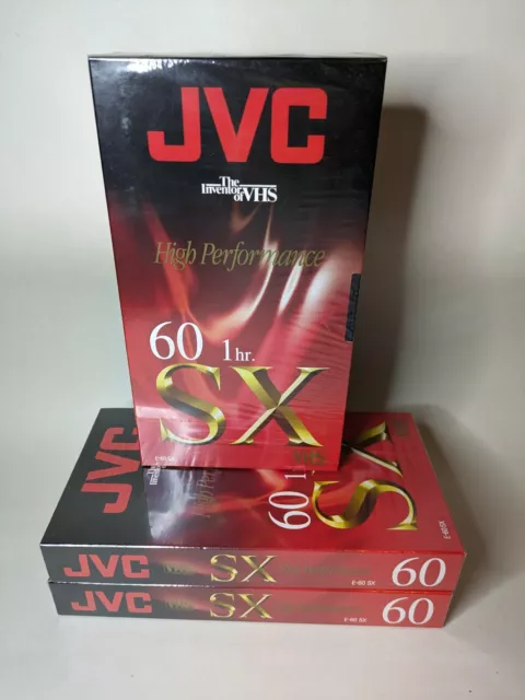 3 x JVC SX E-60 VHS Video Cassettes High Performance 1hr New + Sealed