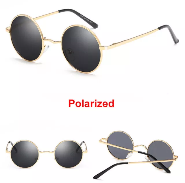 John Lennon Retro 90s Style Polarised Gold frame Black lens Sunglasses