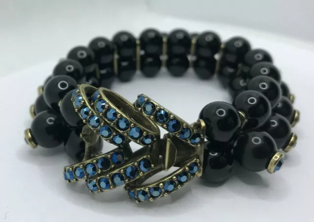 Giles & Brother Garland Snake Bracelet Black Bead Blue Crystal Brass Hardware