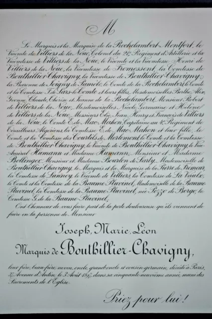 BOUTHILLIER CHAVIGNY Rochelambert Montfort FAIRE PART Pozzo di Borgo Lannoy 1897