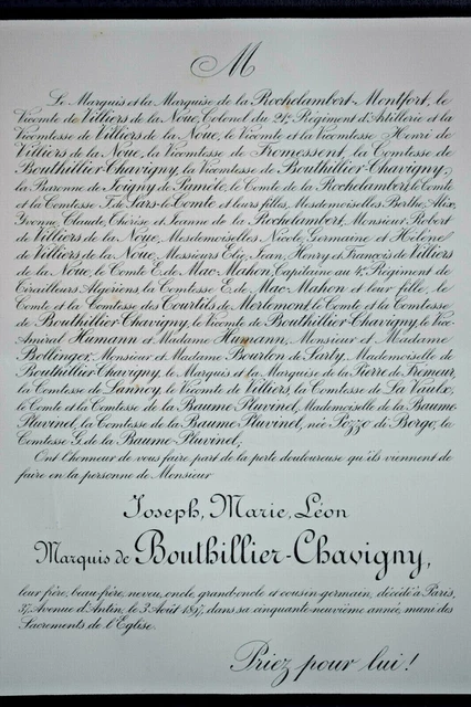 BOUTHILLIER CHAVIGNY Rochelambert Montfort FAIRE PART Pozzo di Borgo Lannoy 1897
