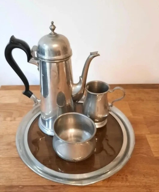 Vintage Towle Coffee Pot, Creamer, Sugar Bowl & Tray Breakfast Coffee Set