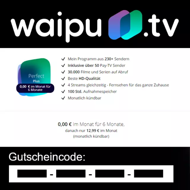 ⚡ WAIPU.TV PERFECT Plus | 6 Monate gratis | Online TV Streaming | Gutschein  ⚡ EUR 39,90 - PicClick DE