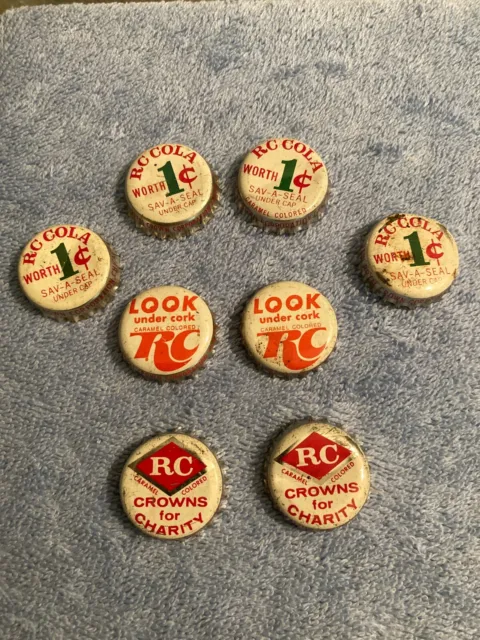Vintage Rc Cola Worth 1 Cent Look & Crowns For Charity Soda Pop Bottle Caps Cork